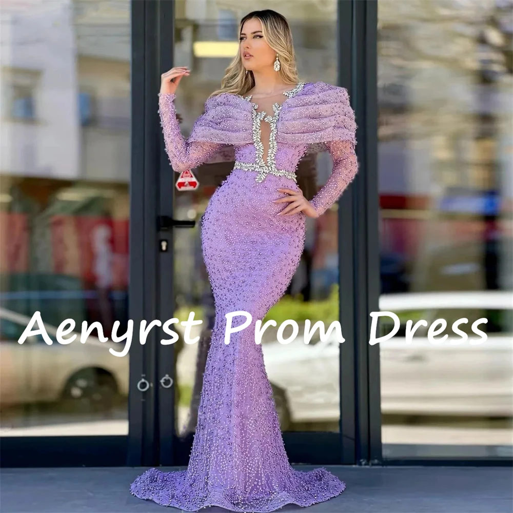 Top Trends: Aenyrst Purple Long Sleeves Beading Prom Dresses Mermaid Appliques Evening Gowns Floor Length Party Dress Luxury فساتين السهرة Shoppable Styles - Image 3