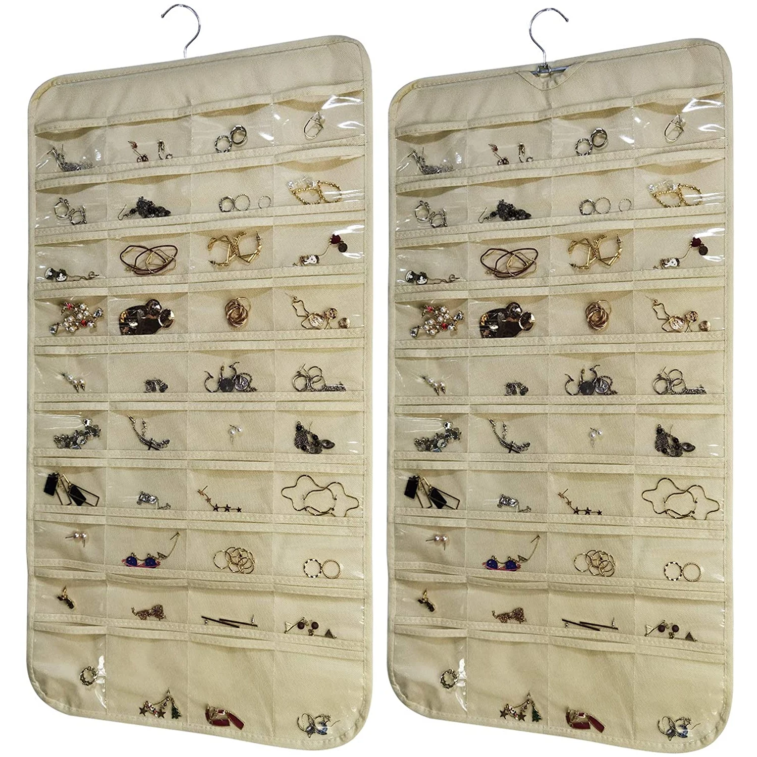 Top Trends: Hanging Jewelry Organizer Storage With Pocket Double Sided 80Grids Necklace Bracelet Earring Jewelry Display Organizer Shoppable Styles