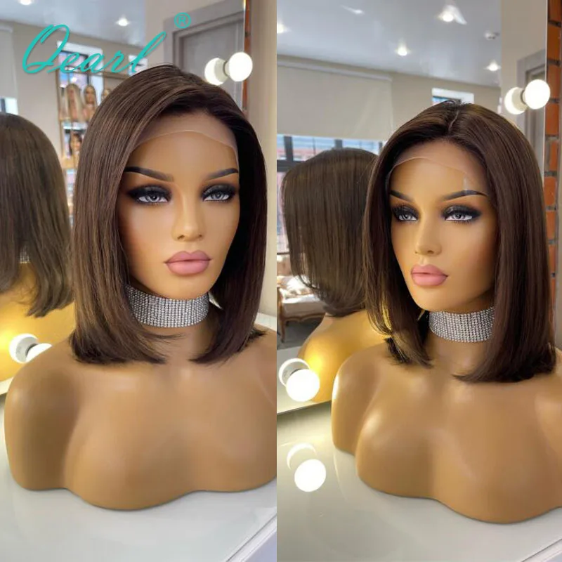 Top Trends: Human Hair Short Bob Lace Frontal Wigs Light Auburn Brown Color 13x4 HD Lace Front Wig Virgin Chocolate Baby Hair Glueless Qearl Shoppable Styles