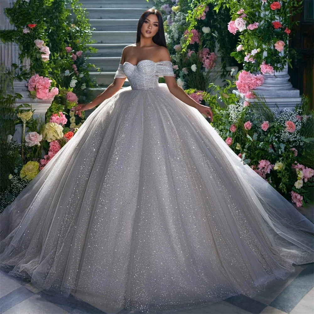 Top Trends: Princess Wedding Dress Ball Gown Glitter Tulle Sweetheart Bride Dresses Robe De Mariee Off The Shoulder Bridal Gowns Custom Made Shoppable Styles