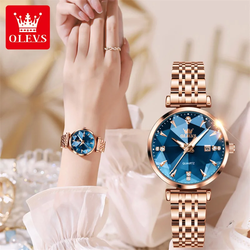 Top Trends: OLEVS Rose Gold Quartz Blue Watch Women Watches Ladies Creative Steel Women's Bracelet Watches Female Clock Relogio Feminino Shoppable Styles