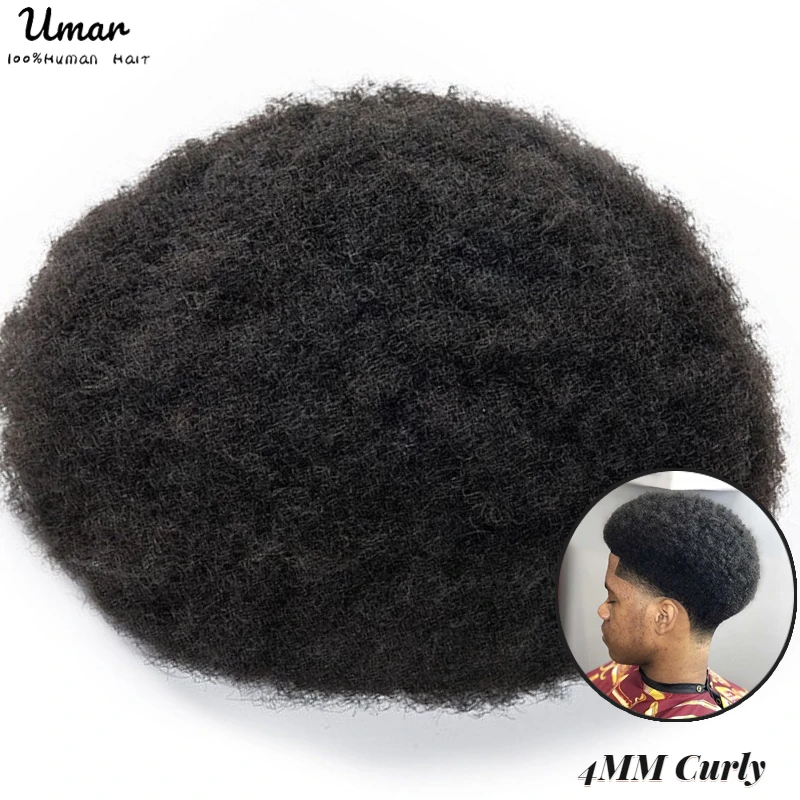 Top Trends: 4mm Afro Curly Toupee For Men Durable Full Skin Hair System Unit For Black Men Male Hair Prosthesis Wigs For Men Human Hair Shoppable Styles