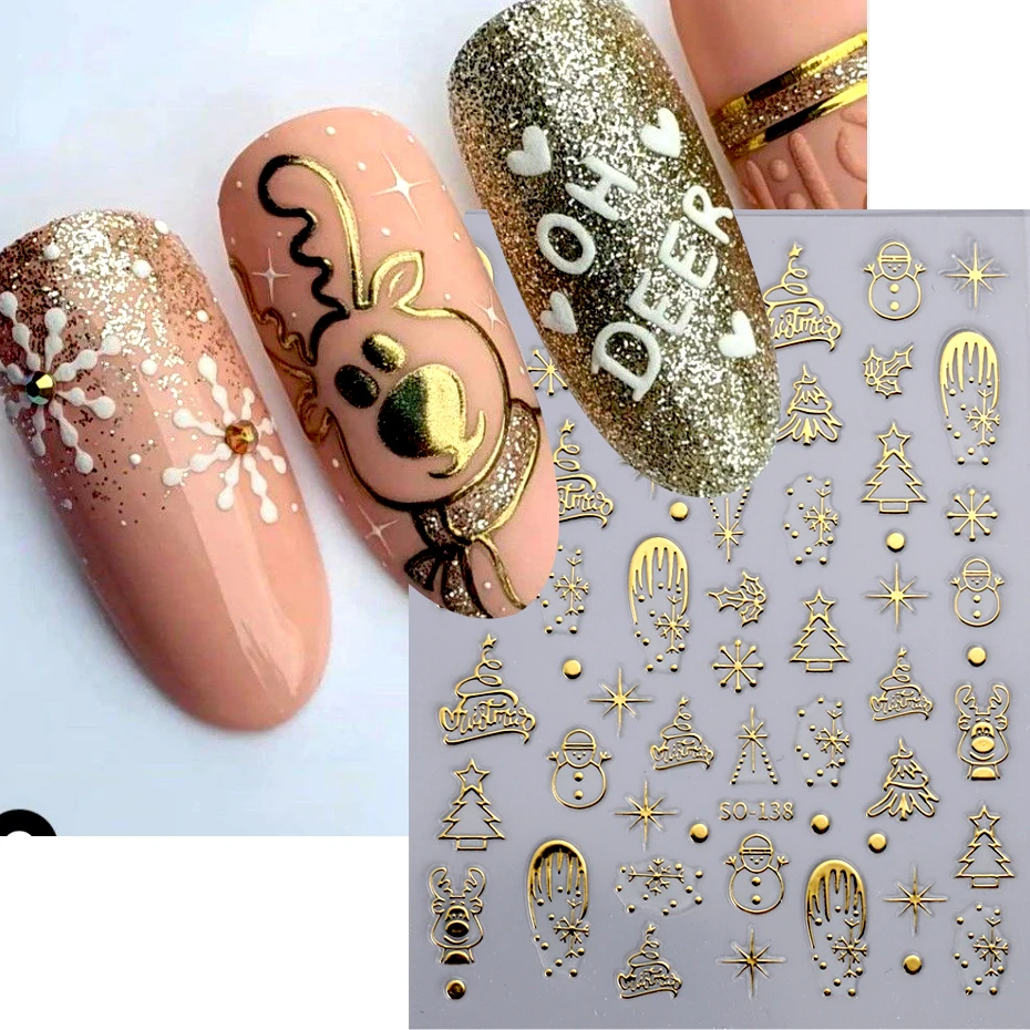 Top Trends: 3D Gold Silver Christmas Nail Sticker Winter New Year Snowman Snowflake Decal Holographic Santa Tree Slider For Manicure Decor Shoppable Styles