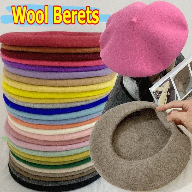 Top Trends: 2024 Women Wool Berets French Artist Warm Winter Beanie Hat Retro Plain Beret Solid Color Elegant Lady All Matched Autumn Caps Shoppable Styles