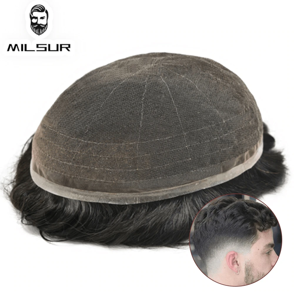 Top Trends: Men Toupee Full Lace Base Human Hair Systems Unit Men's Wig Breathable Male Capillary Prothesis Natural Wig For Men Shoppable Styles