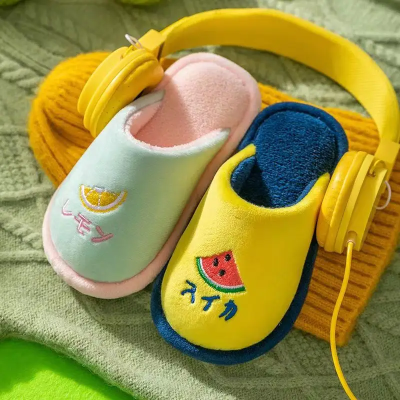 Top Trends: Dolphin Embroidery Children Slippers Autumn Winter Cotton Warm Thick Fluffy Slippers Comfort Non-Slip Home Indoor Furry Shoes Shoppable Styles - Image 2