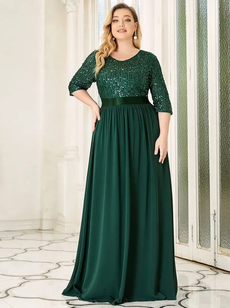 Top Trends: Plus Size Elegant Women's Dresses Long A-LINE O-Neck Half Sleeve Floor-Length Gown 2024 BAZIIINGAAA Of Sequine Prom Women Dress Shoppable Styles - Image 4