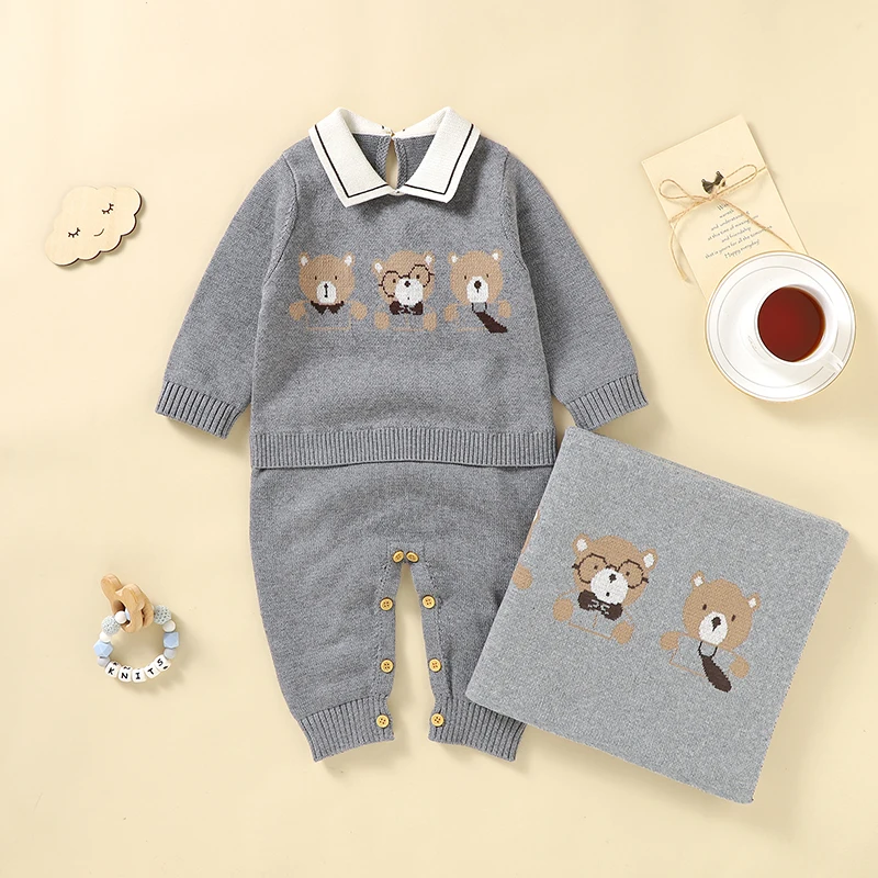 Top Trends: Newborn Baby Clothing Set 100% Cotton Knit Infant Girl Boy Romper + Blanket Cute Bears Toddler Long Sleeve Jumpsuit + Bedding Quilt Shoppable Styles - Image 2