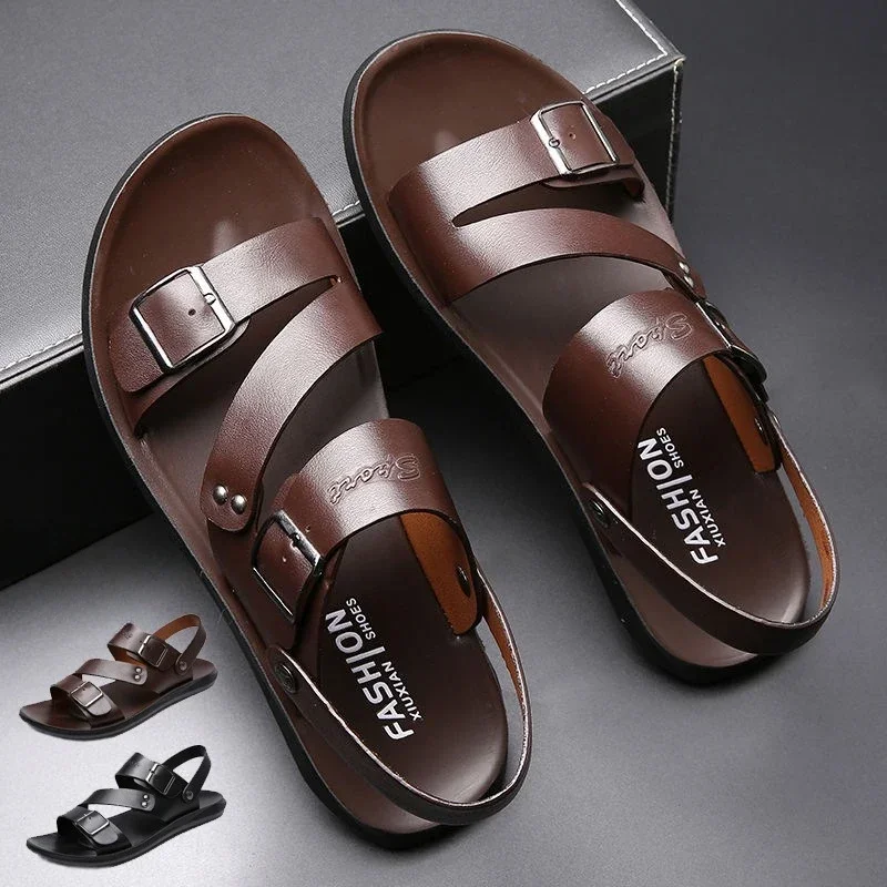 Top Trends: Men Sandals Solid Color PU Leather Men Shoes Summer Comfortable Open Toe Leather Mens Sandals Beach Rome Zapatos Para Hombres Shoppable Styles