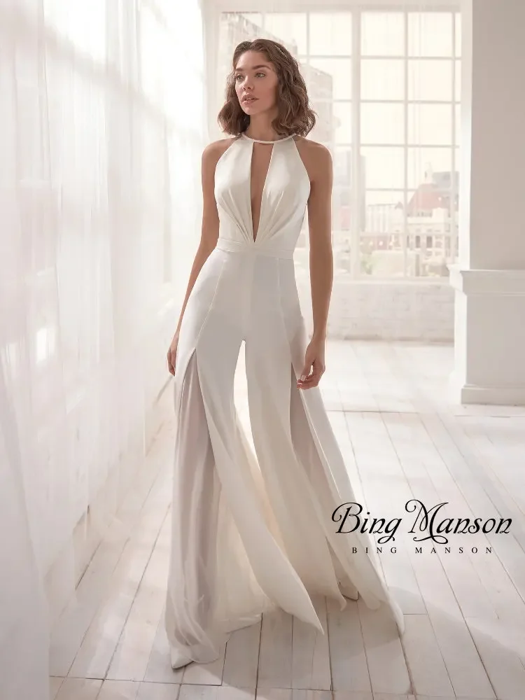 Top Trends: Women's Sexy Deep V-Neck Jumpsuit Wedding Pants Bridal Set Wedding Jumpsuit Elegant Formal Dinner Monos Mujer Shoppable Styles