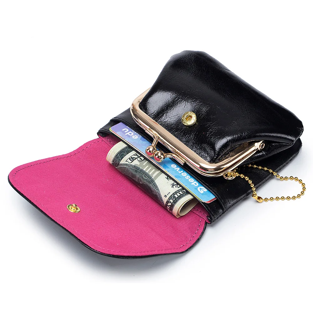 Top Trends: Genuine Leather Coin Purse Women Cowhide Change Purse Metal Hasp Closure Card Holder Wallet Vintage Kiss Buckle Small Clutch Bag Shoppable Styles - Image 4