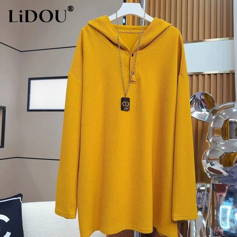 Top Trends: 2023 Spring Autumn New Fashion Hooded Button Long Sleeve Hoodies Women Casual Loose Thin Style All-match Mid-length Pullovers Shoppable Styles