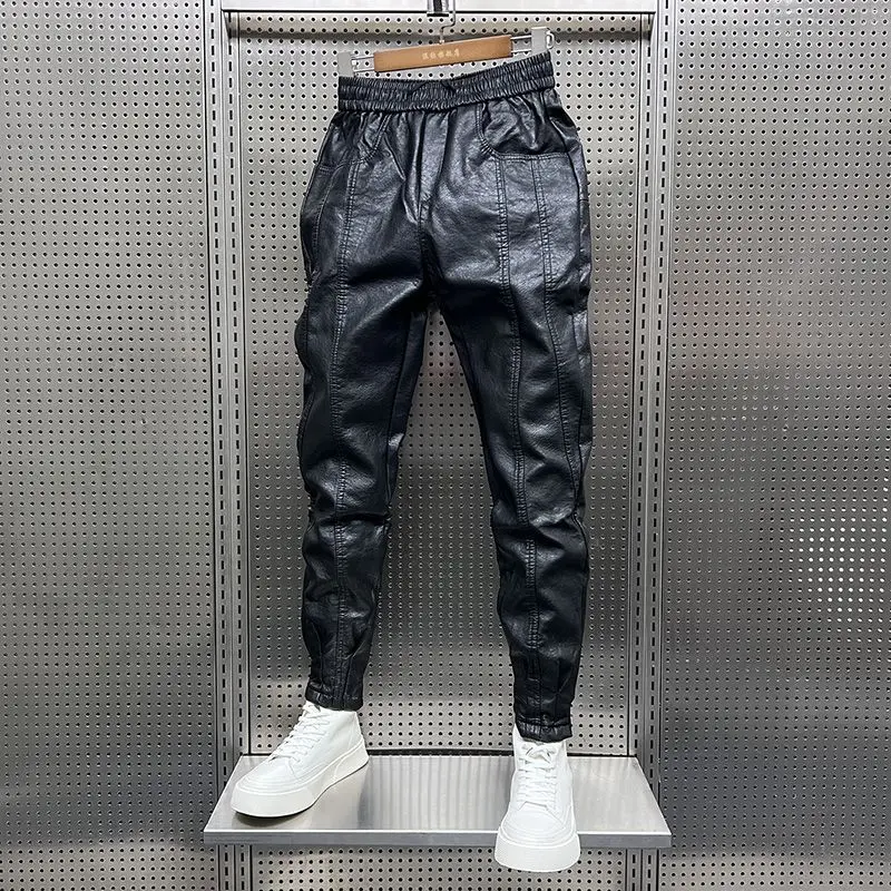 Top Trends: Winter Thickened PU Leather Pants For Men's Small Feet Straight Casual Cool Motorcycle Pants Pantalon De Cuero Hombre 겨울바지 Shoppable Styles