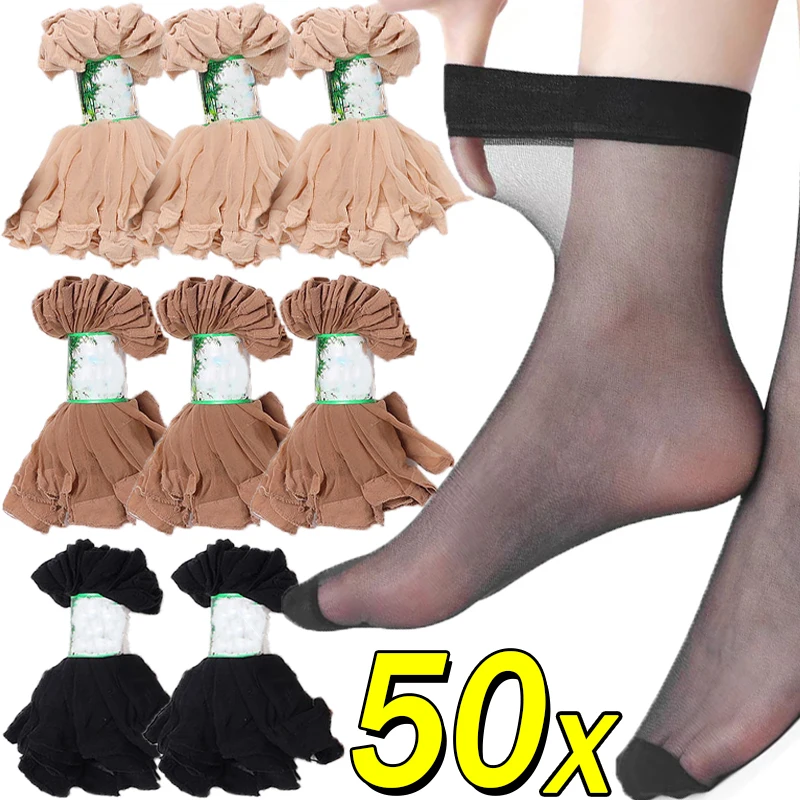 Top Trends: 10 / 50pcs Black Skin Ultrathin Socks Women Transparent Thin Crystal Short Ankle Sock Casual Meias Sexy Summer Ice Silk Sox Shoppable Styles