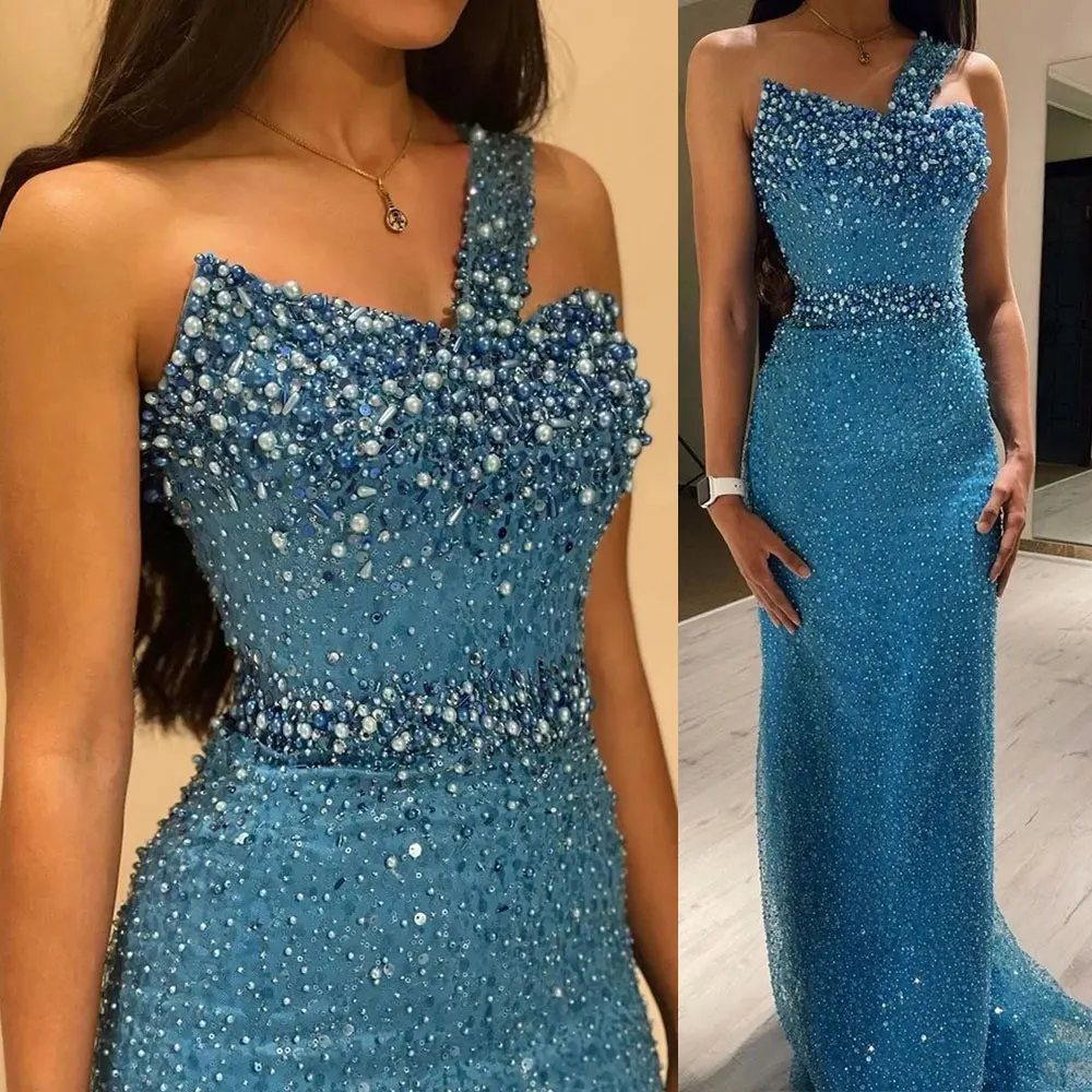 Top Trends: Gorgeous Beads 2023 Arabic Evening Dresses Mermaid One Shoulder Women Formal Party Gowns Mermaid Shinny Dubai Wedding Reception Shoppable Styles