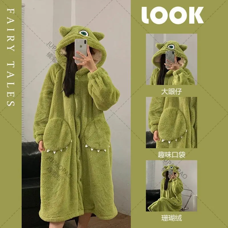 Top Trends: Autumn And Winter Coral Velvet Stitzer Cartoon Nightgown Female Jade Gui Dog Thickened Bathrobe Strawberry Bear Plush Nightgown Shoppable Styles - Image 4