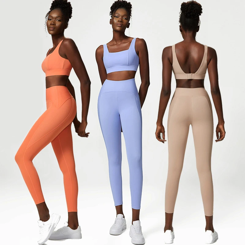 Top Trends: 2 Pieces Fitness Yoga Set Women Solid Color Stretchy Sports Suit Gym Bras High Waist Leggings Female Breathable Workout Clothes Shoppable Styles