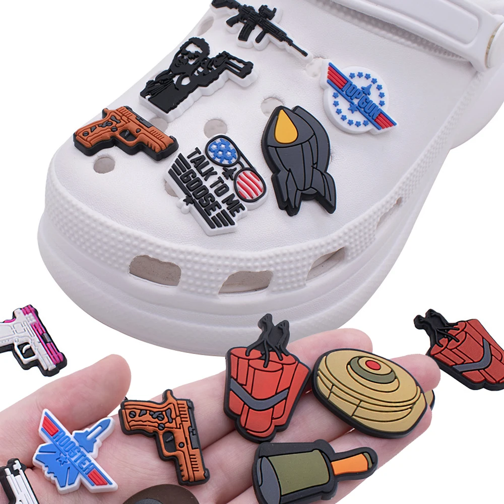 Top Trends: Hot Sale 1pcs PVC Gun Accessories For Crocs Charms Men Badge Women Sandals Buckle Kids Pins Shoes Decoration Jeans X-mas Gift Shoppable Styles