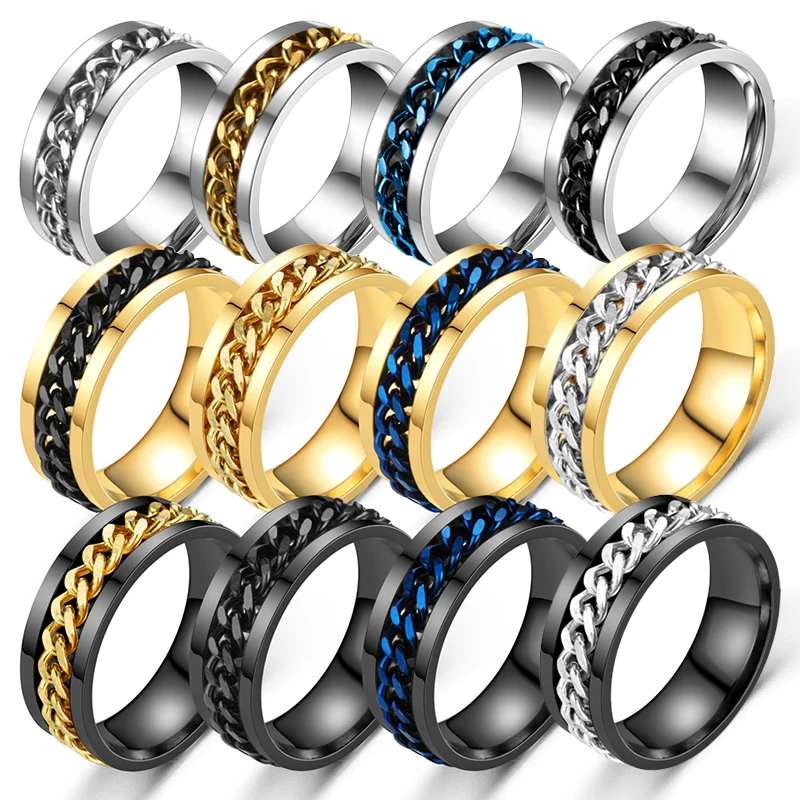 Top Trends: Stress Ring For Stainless Steel Rotatable Chain Fidget Metal Spinner Men Band Ring Jewelry Anillos De Hombres Shoppable Styles