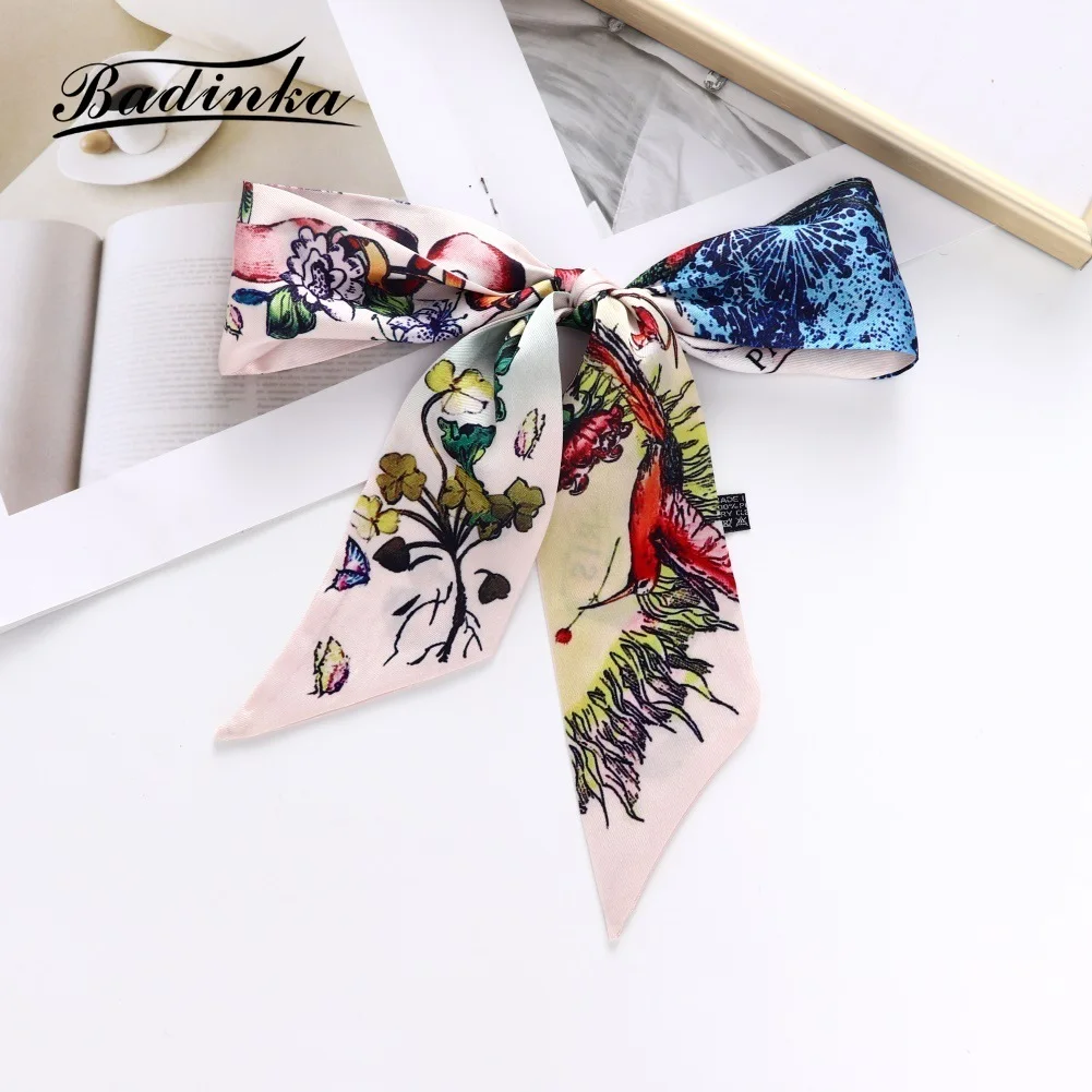 Top Trends: 2022 New Designer Long Skinny Bag Handle Ribbon Scarf Women Luxury Elegant Narrow Silk Petite Hair Tie Scarfs For Ladies Fulares Shoppable Styles