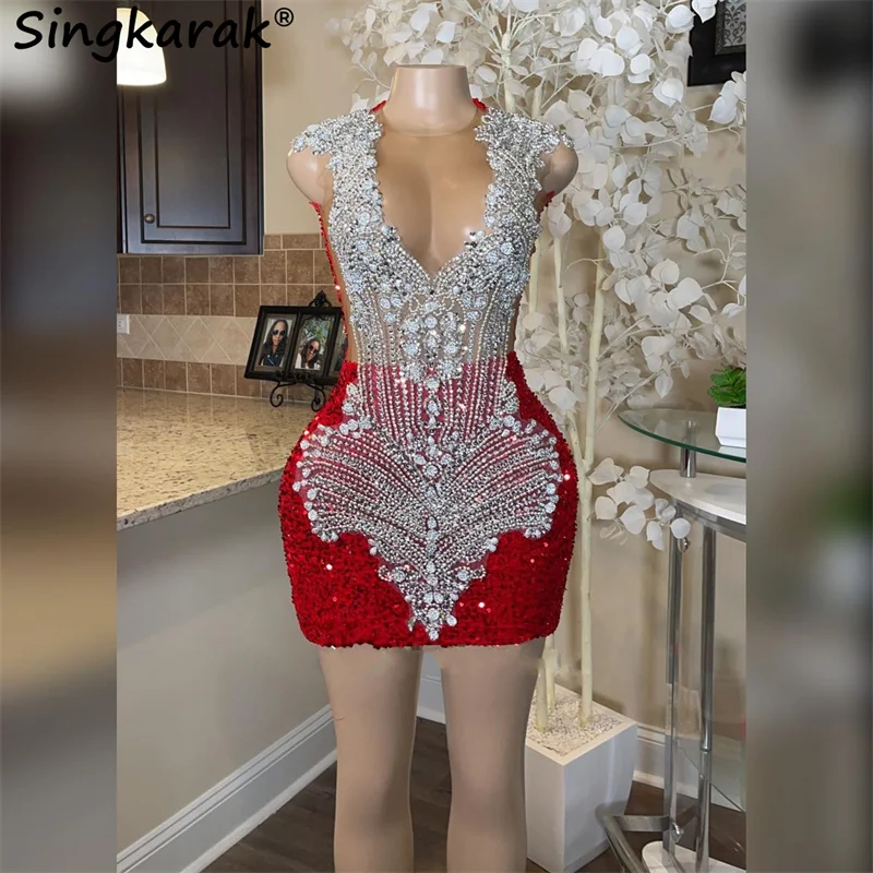 Top Trends: Glitter Diamonds Red Prom Dresses Sparkly Beads Crystal Rhinestones Birthday Party Dress Cocktail Homecoming Gowns Robe De Bal Shoppable Styles