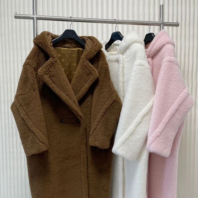 Top Trends: Hooded Teddy Bear Coat Woman Winter Long White Coat Loose Thick Alpaca Coat Female Large Lapel Warm Coat Fashion Casual Coat Shoppable Styles