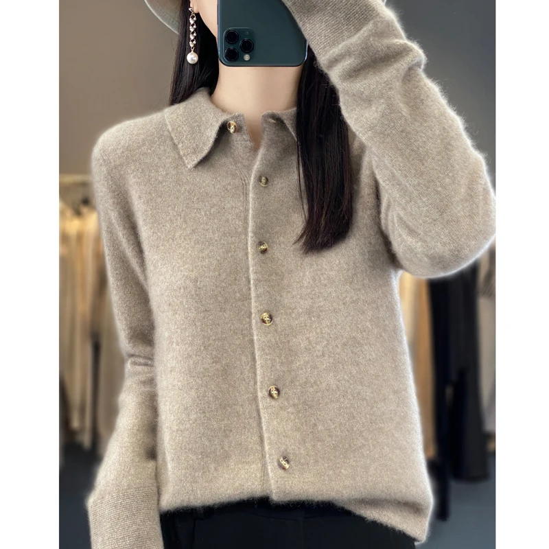 Top Trends: Women&#039;s Lapel Pure Wool Cardigan Autumn And Winter New Merino Cashmere Sweater Long Sleeve Formal Knitting Top S-XXL Shoppable Styles