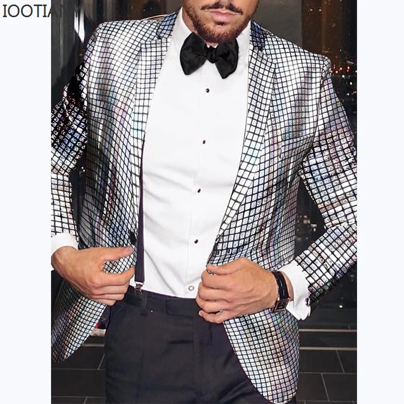 Top Trends: 2024 Mens 3D Digital Printed Stage Prom Blazer Shiny Rainbow Plaid Jacket Men Dance Festival Christmas Party Costume Homme Top Shoppable Styles