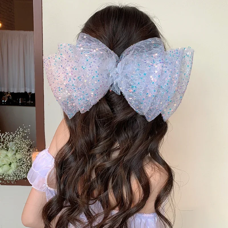 Top Trends: 2023 New Fashion Fish Scale Oversized Sequined Bow Hair Clip Hair Accessories Big Bow Spring Clip Female Back Head Headwear Shoppable Styles