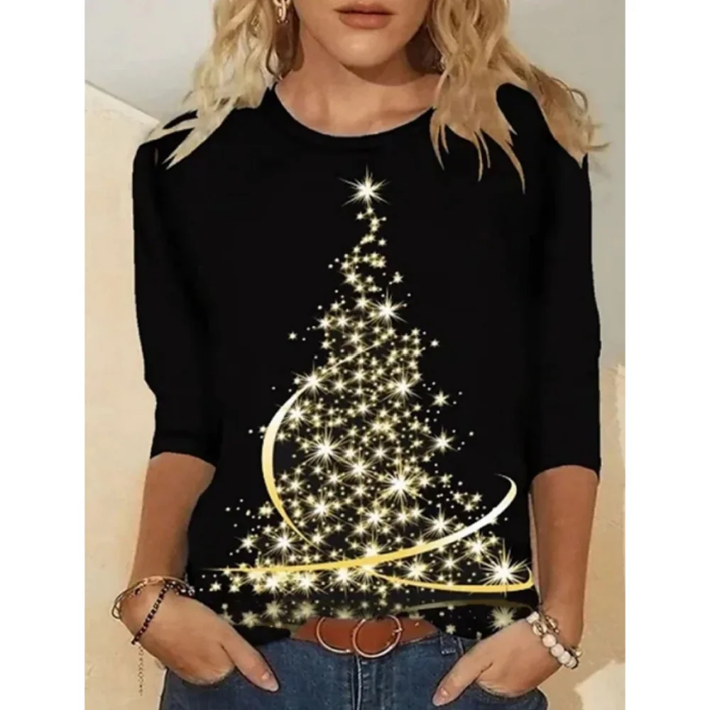 Top Trends: Autumn Women Elegant Long Sleeve Snowman Printing Tops Christmas Trend T-shirt Winter Round Neck Vintage Pullover Tee Shirt 2023 Shoppable Styles