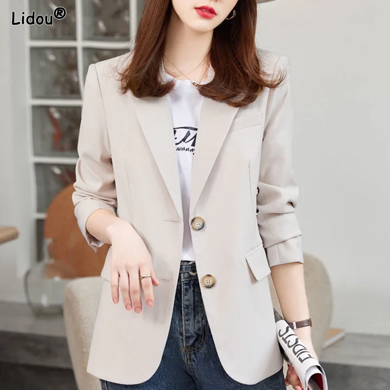 Top Trends: Blazers Dignified Notched Loose Button Pockets Solid Color Office Lady Fashion Formal 2023 Women's Clothing Spring Summer Thin Shoppable Styles