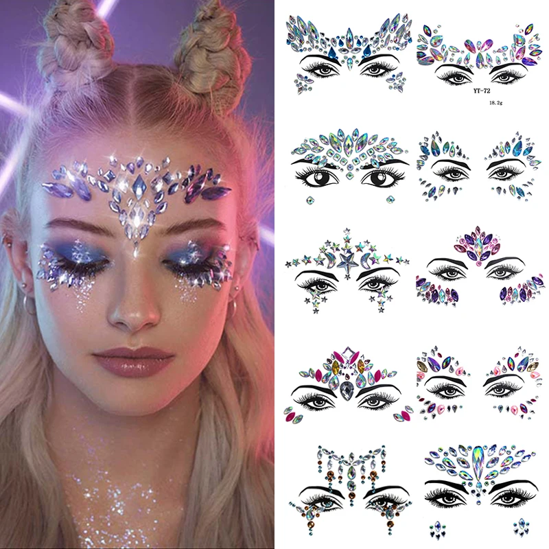 Top Trends: 3D Sexy Face Tattoo Stickers Face Decoration Temporary Tattoos Glitter Fake Tattoo Rhinestones For Woman Party Face Jewels Tatoo Shoppable Styles