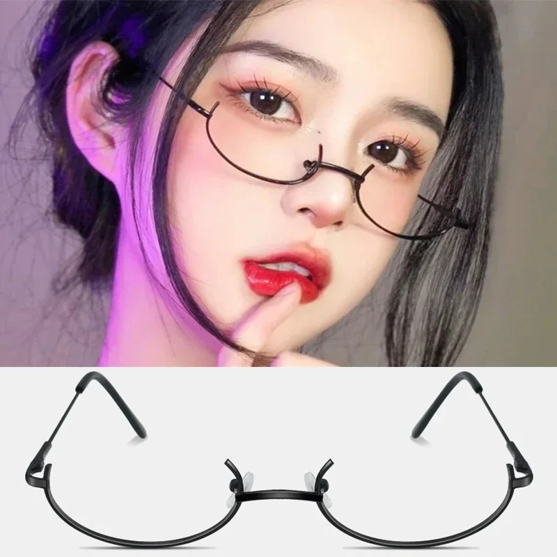 Top Trends: Harajuku Half Frames Glasses Frame Unisex Vintage Oval No Lens Optical Spectacles Cosplay Photography Metal Party Eyewear Shoppable Styles