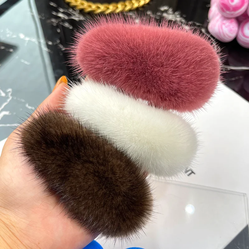 Top Trends: INS Real Mink Fur Plastic BB Hair Claws Hair Clips Headwear Shark Clip Hairpins Crab For Women Girls Hair Accessories Headbands Shoppable Styles - Image 2