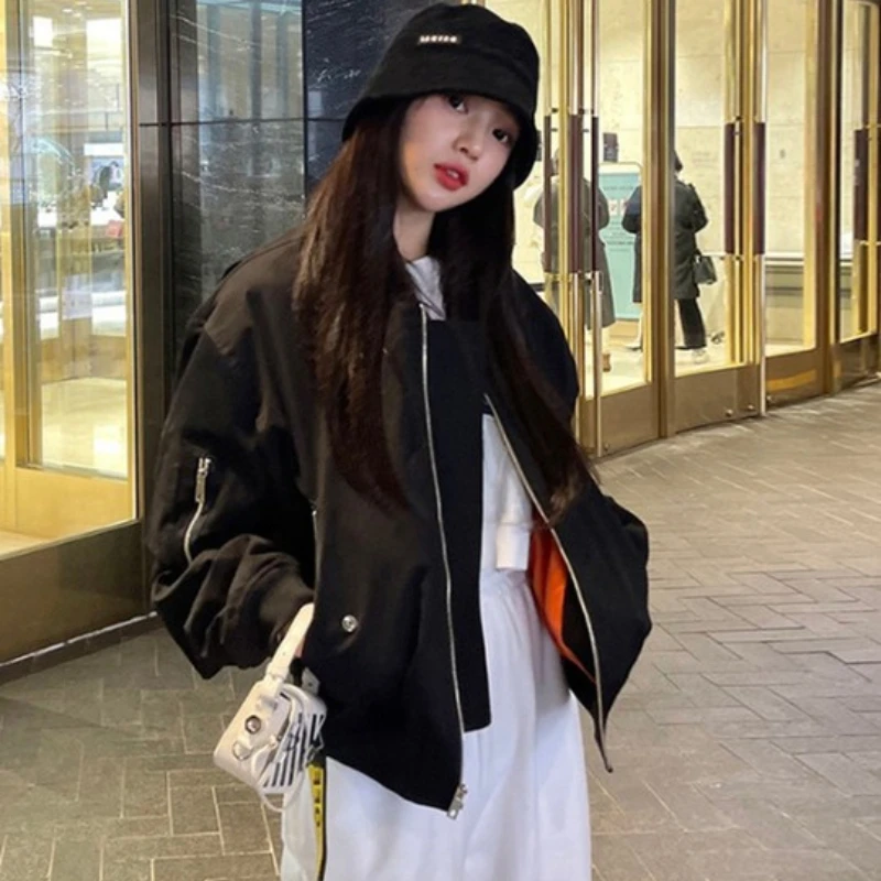 Top Trends: Deeptown Korean Fashion Bomber Jacket Women Oversize Streetwear Chic Elegant Female Zipper Baseball Jackets Winter Black Coat Shoppable Styles