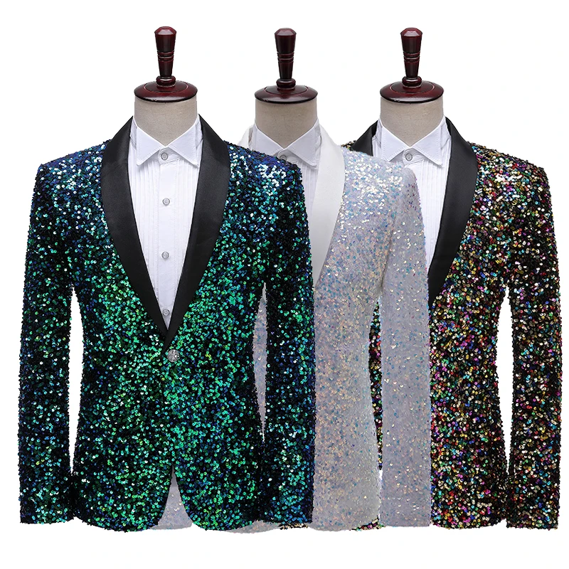 Top Trends: 2024 Men Shawl Collar One Button Blazer Shiny Sequins Bling Men's Blazers Mens Casual Party Stage Costumes Shoppable Styles - Image 6