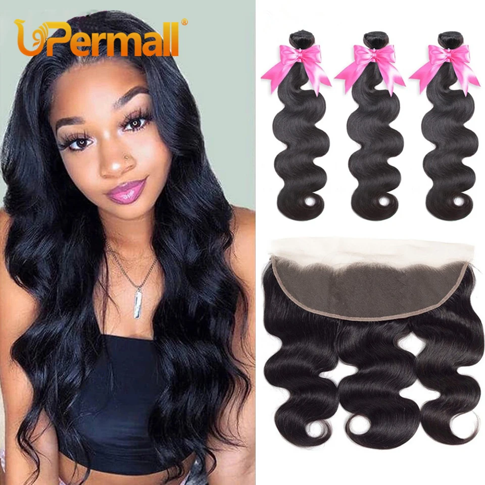 Top Trends: Upermall 2 / 3 / 4 Body Wave Human Hair Bundles With Frontal HD Transparent Pre Plucked 13x4 Lace Closure And Soft Weave Extensions Shoppable Styles