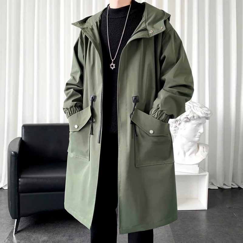 Top Trends: Long Trench Coat Jacket Men Autumn Spring Black Hip Hop Japanese Coats Streetwear Male Hooded Army Green Casual Jackets Shoppable Styles