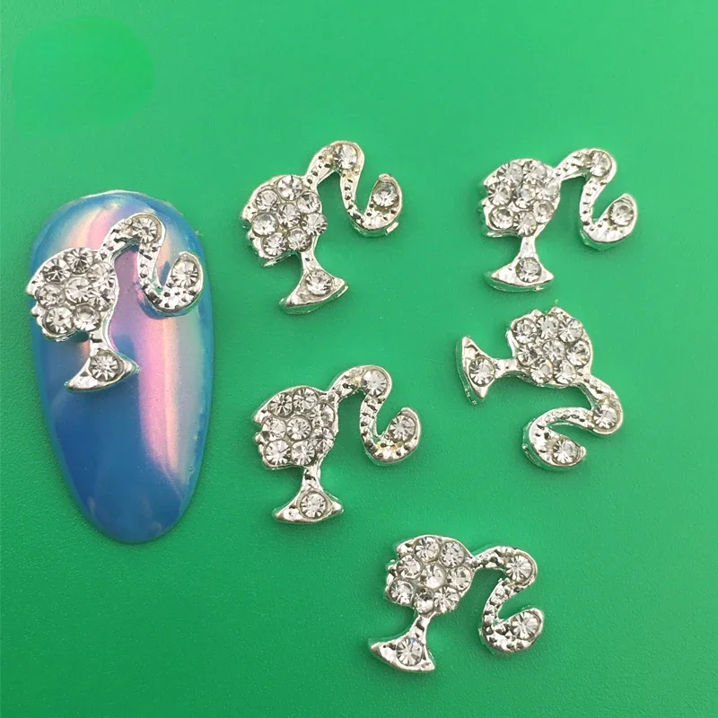 Top Trends: 10pc Gold Silver Kawaii Ponytail Girl Nail Charms Alloy Crystal Rhinestone Glitter Nail Parts DIY Nail Art Decoration Accessorie Shoppable Styles