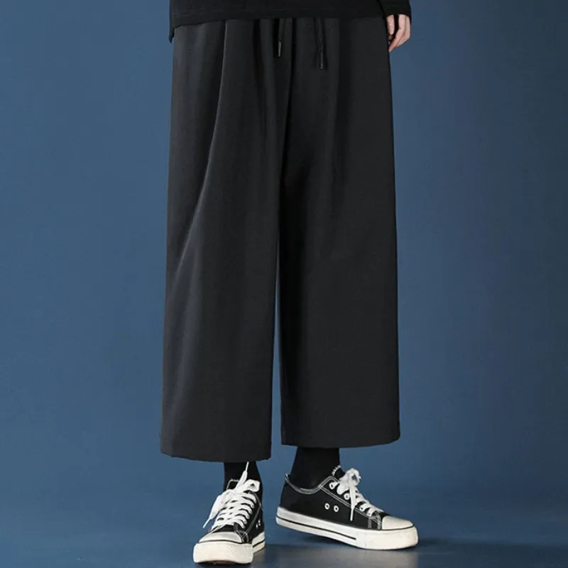 Top Trends: Autumn Summer Casual Soft Solid Men's Cool Boys Waist Loose Suit Straight Leg Pants Nine-pants Versatile Drawstring Large Sizes Shoppable Styles