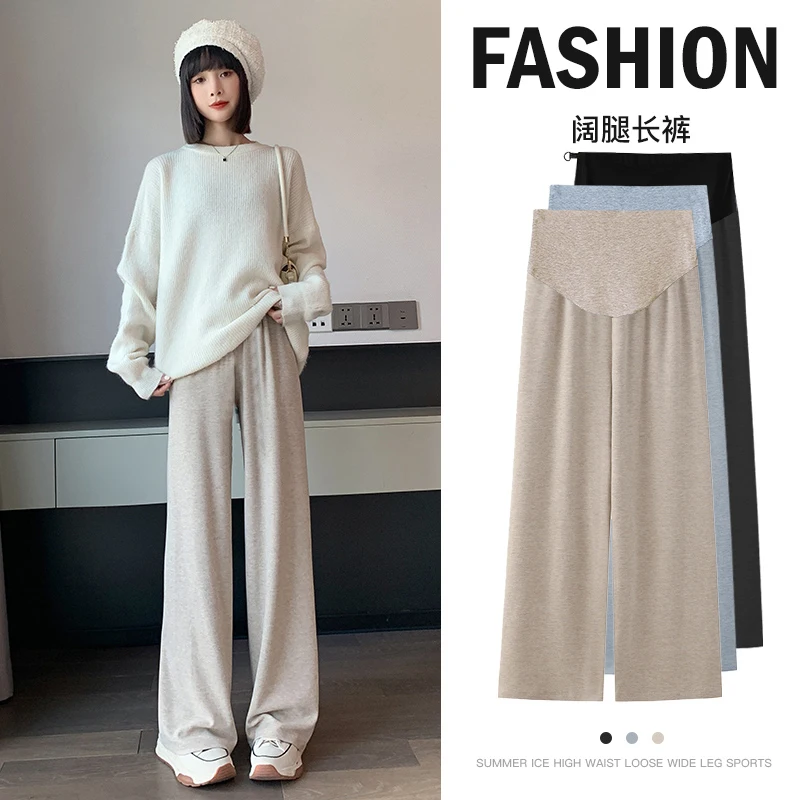 Top Trends: Autumn Winter New Style Pregnant Women's Wide Leg Pants High Waist Straight Legs Maternity Belly Trousers Solid Color Boot Cut Shoppable Styles