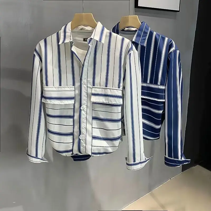 Top Trends: 2023 New Spring And Autumn Trend High-end Sense Niche Hong Kong Style Striped Long Sleeved Loose Fitting Fashionable Men&#039;s Shirt Shoppable Styles