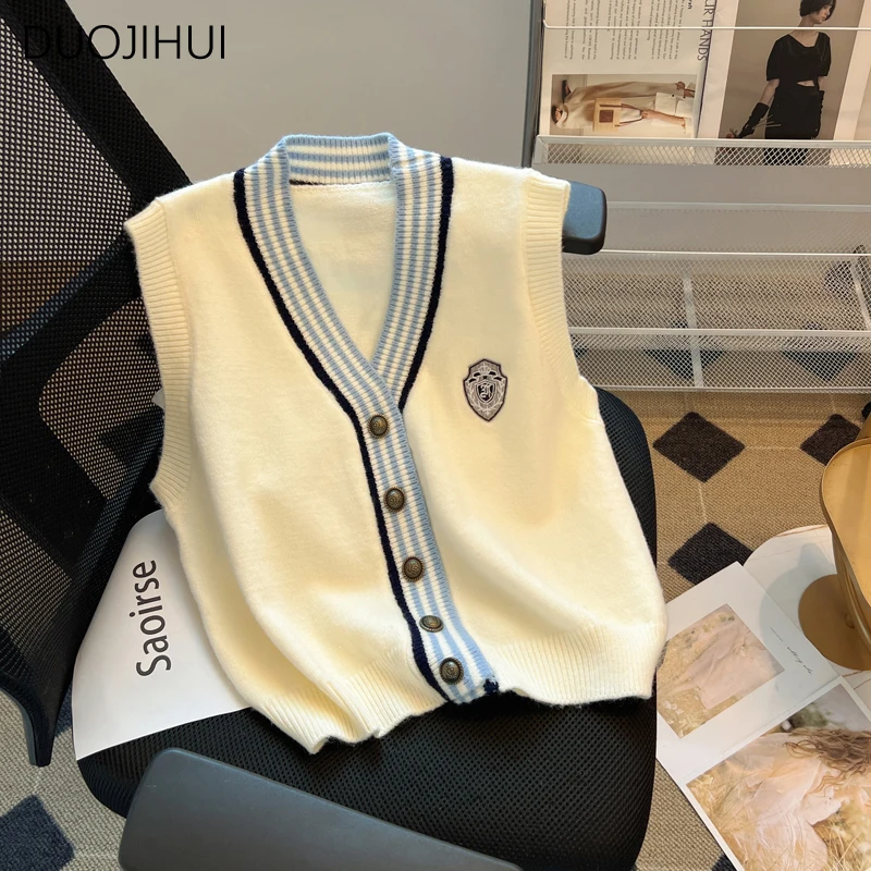 Top Trends: DUOJIHUI Preppy Style Spell Color Chicly Cardigan Female Sweater Vest New Vintage Basic V-neck Fashion Button Women Sweater Vest Shoppable Styles