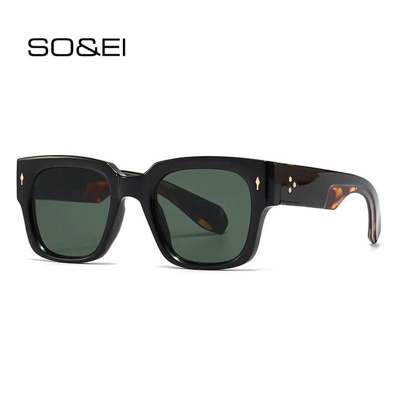 Top Trends: SO&EI Trending Square Rivets Men Sunglasses Fashion Punk Gradient Shades UV400 Women Dark Green Sun Glasses Shoppable Styles