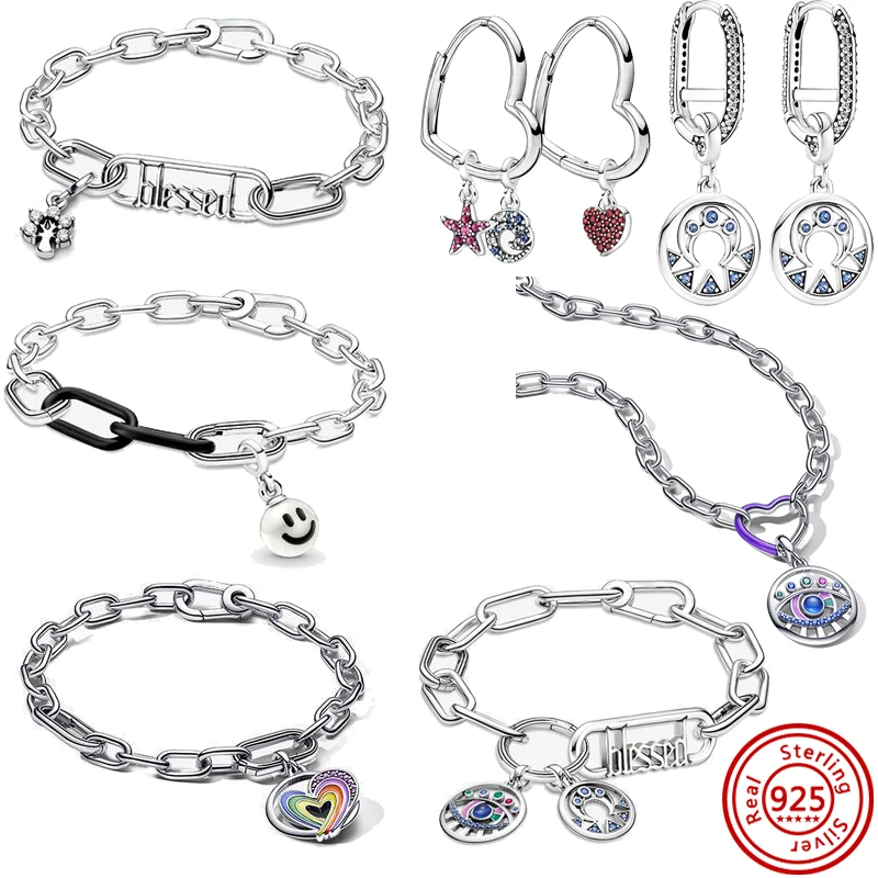 Top Trends: Fit Original Pandora ME Series 925 Silver Love Earrings Evil Eye Charms Mini Dangle Zircon Bracelet Neckalace DIY Women Jewelry Shoppable Styles