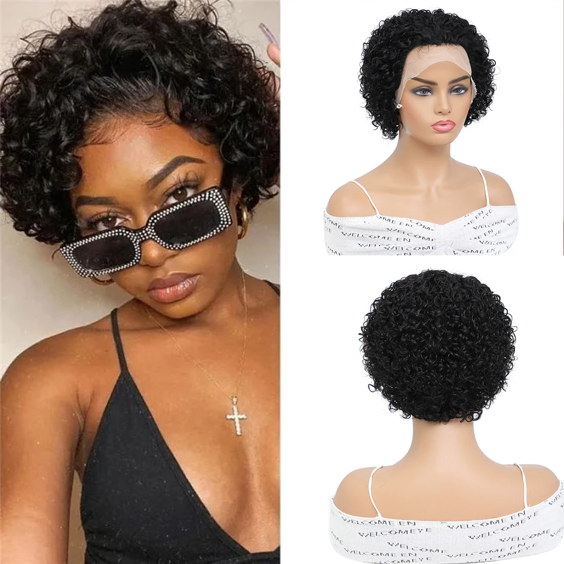 Top Trends: SSH 13x1 Human Hair Lace Front Wigs Short Curly Pixie Cut Bob Wig With Baby Hair Pre Plucked For Black Women Shoppable Styles