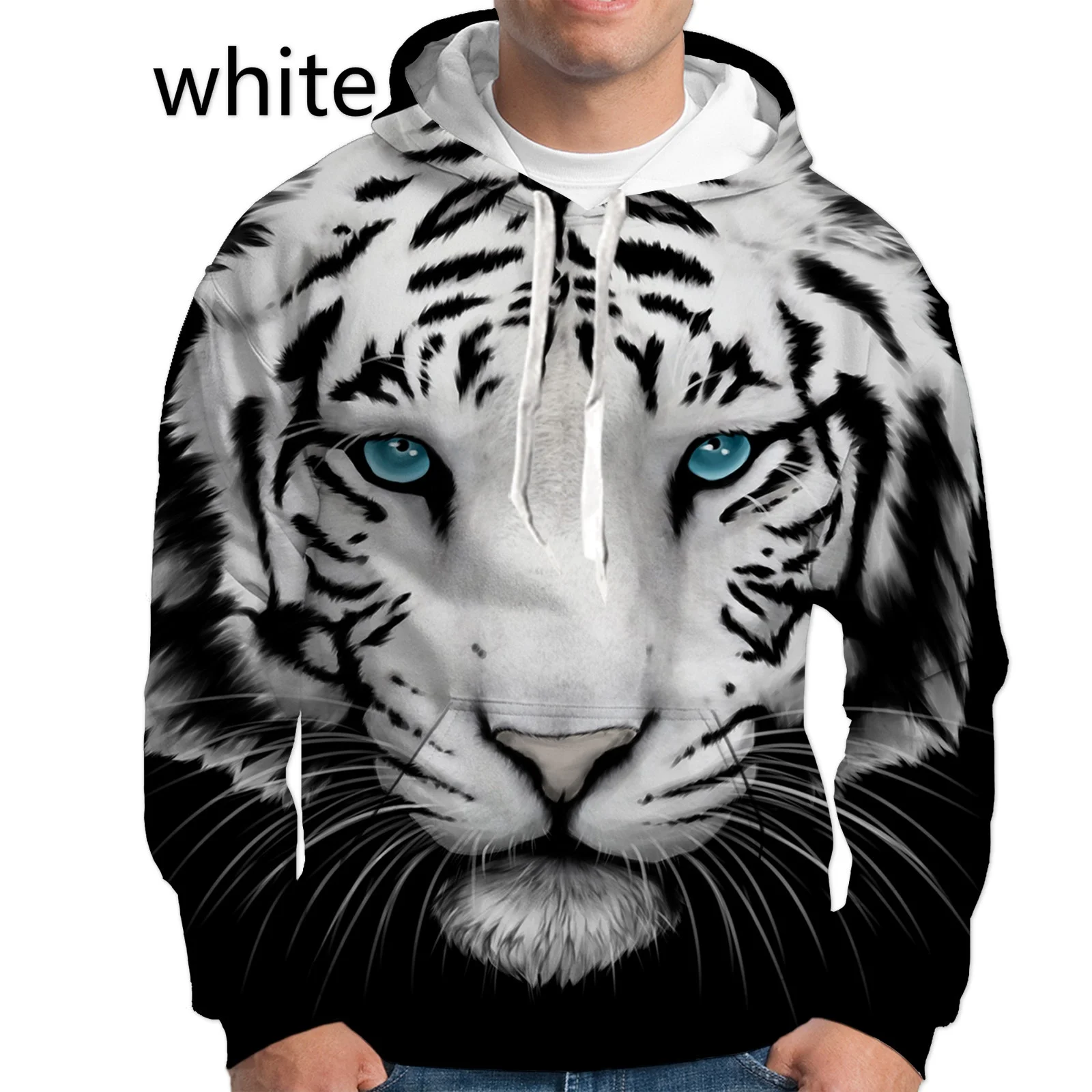 Top Trends: Men's And Women's 3d White Black Tiger Print Hooded Sweatshirt Fashion Casual Oversized Harajuku Hooded Sweatshirt Shoppable Styles