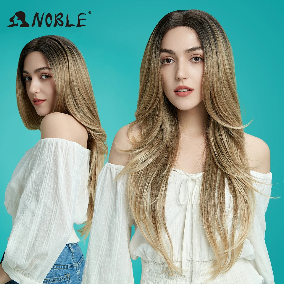 Top Trends: Noble Synthetic Lace Front Wig 28 Inch Lace Front Wig Long Straight Lace Hair Wig Ombre Blonde Wigs For Women Cosplay Wig Shoppable Styles