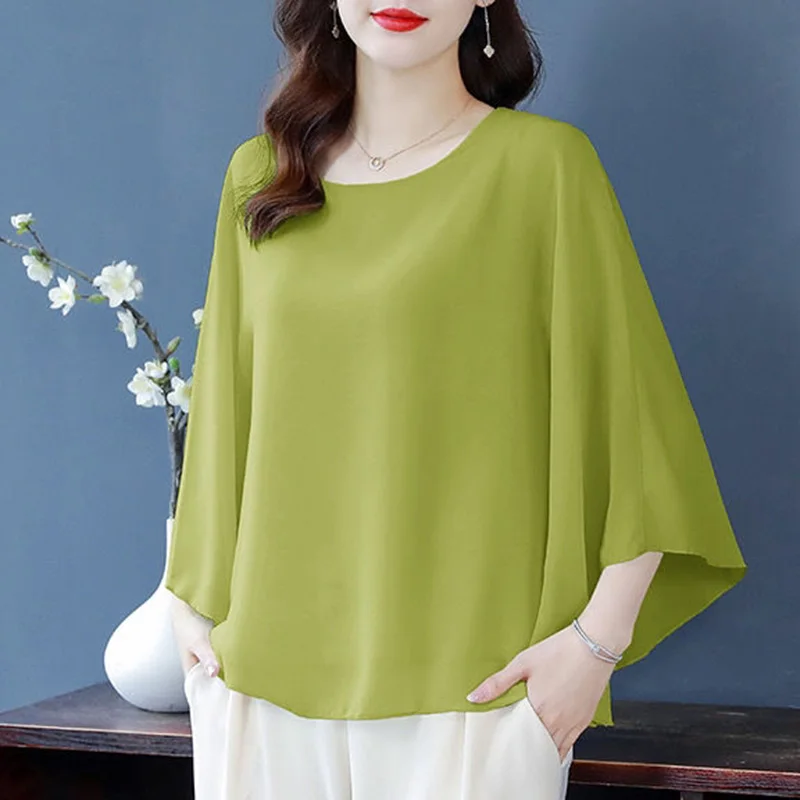 Top Trends: Stylish Solid Color All-match Batwing Sleeve Blouse Women's Clothing 2023 Summer New Loose Casual Pullovers Chiffon Korean Shirt Shoppable Styles