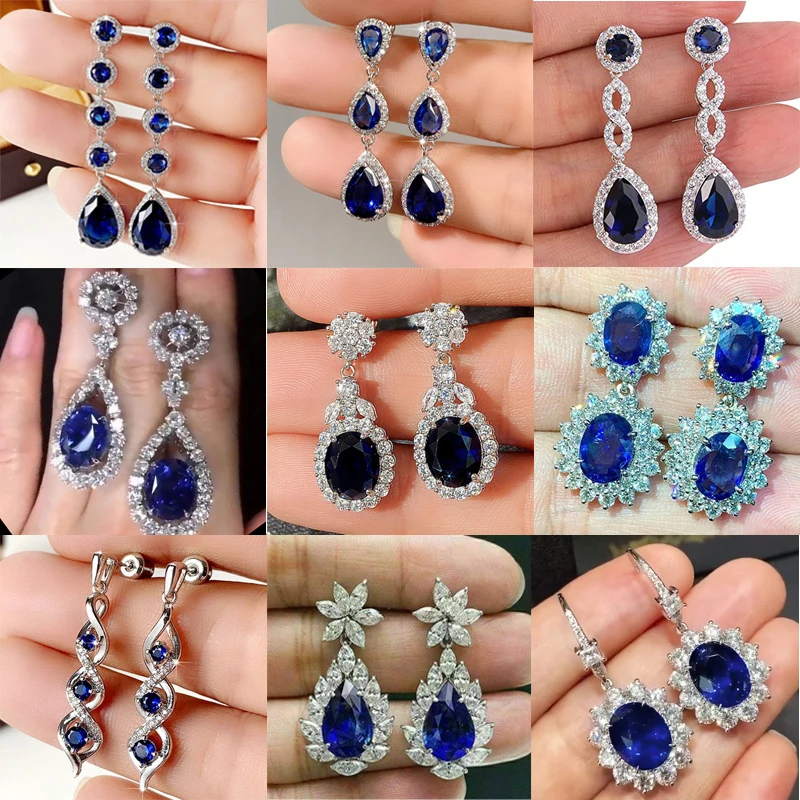 Top Trends: Blue Cubic Zirconia Dangle Earrings For Women Temperament Engagement Wedding Accessories Anniversary Gift Fashion Jewelry Shoppable Styles